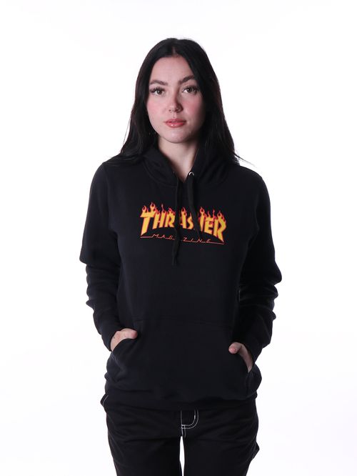 Moletom feminino thrasher flame logo preto