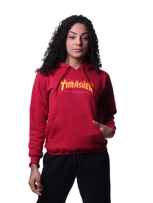 Moletom feminino thrasher flame logo bordô