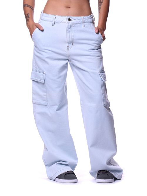 Calça bali hai jeans cargo botão feminina