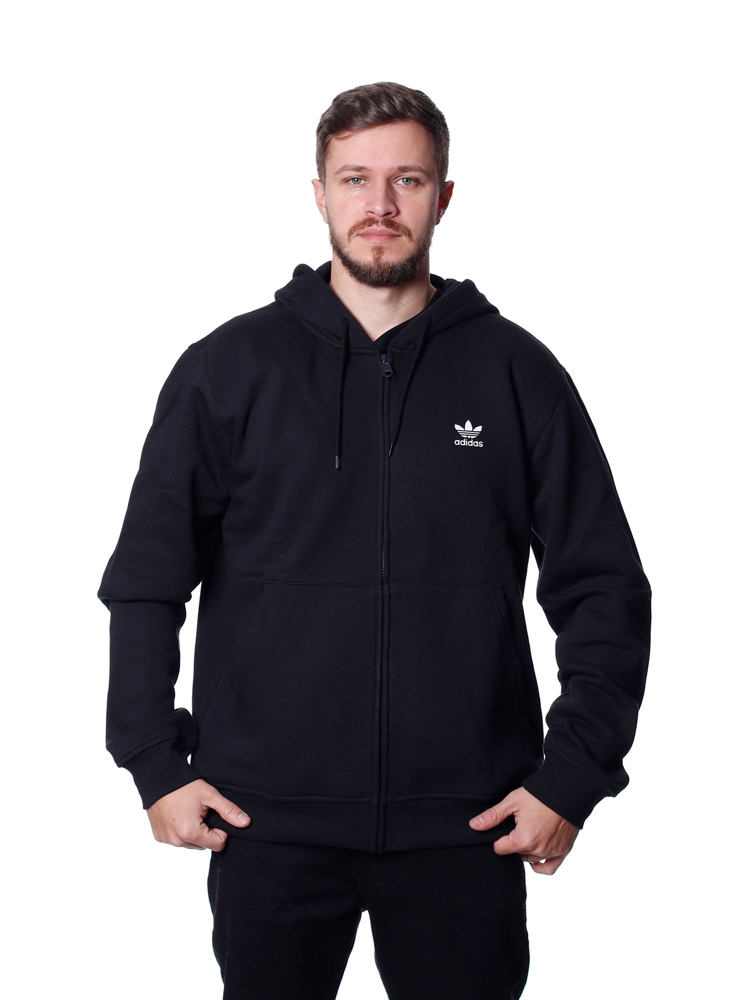Moletom Adidas Capuz Ziper Trefoil Essentials Uma das maiores