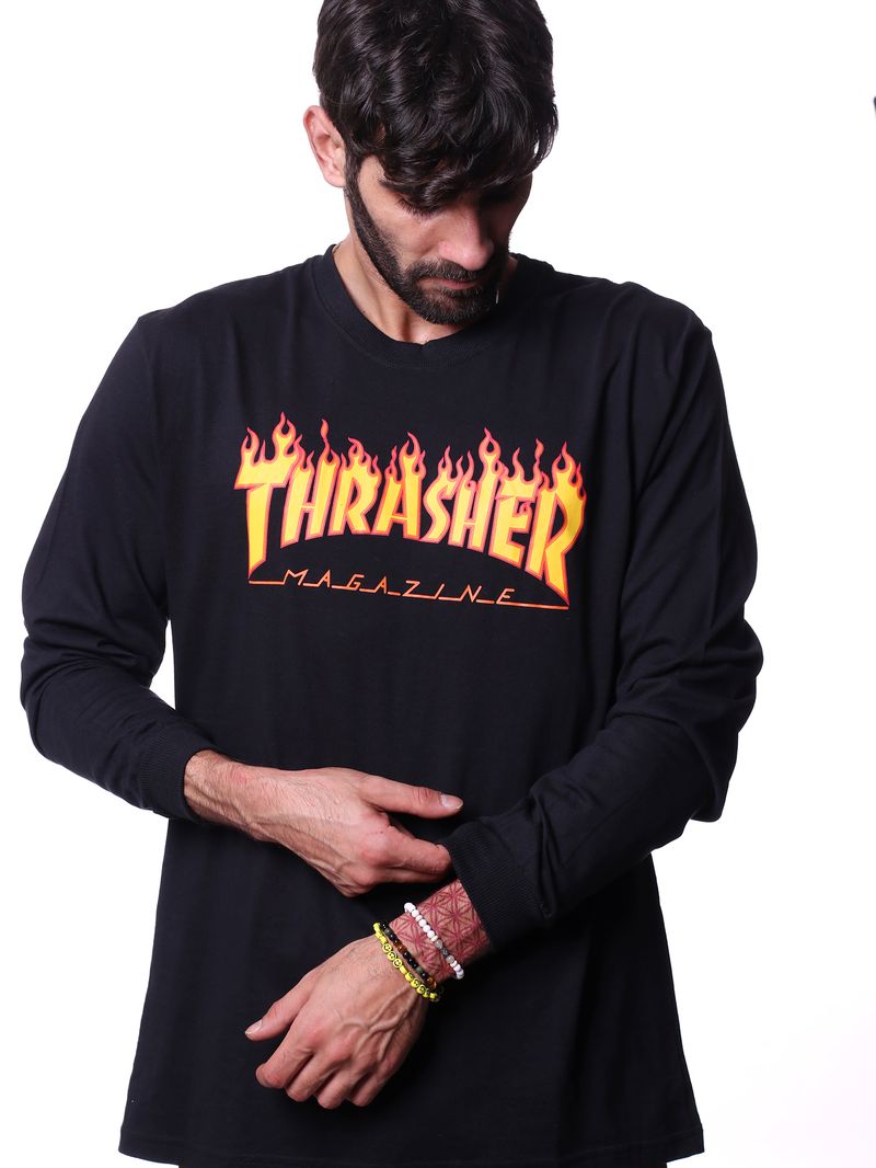 Camiseta-Manga-Longa-Thrasher-Flame-Logo-Preto