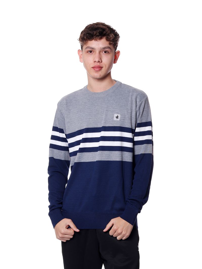 Sueter-Bali-Hai-Tricot-Listrado-Cinza-azul-branco