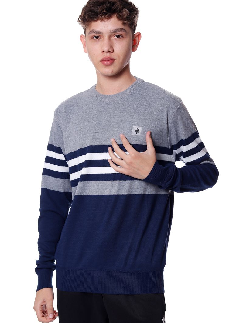 Sueter-Bali-Hai-Tricot-Listrado-Cinza-azul-branco