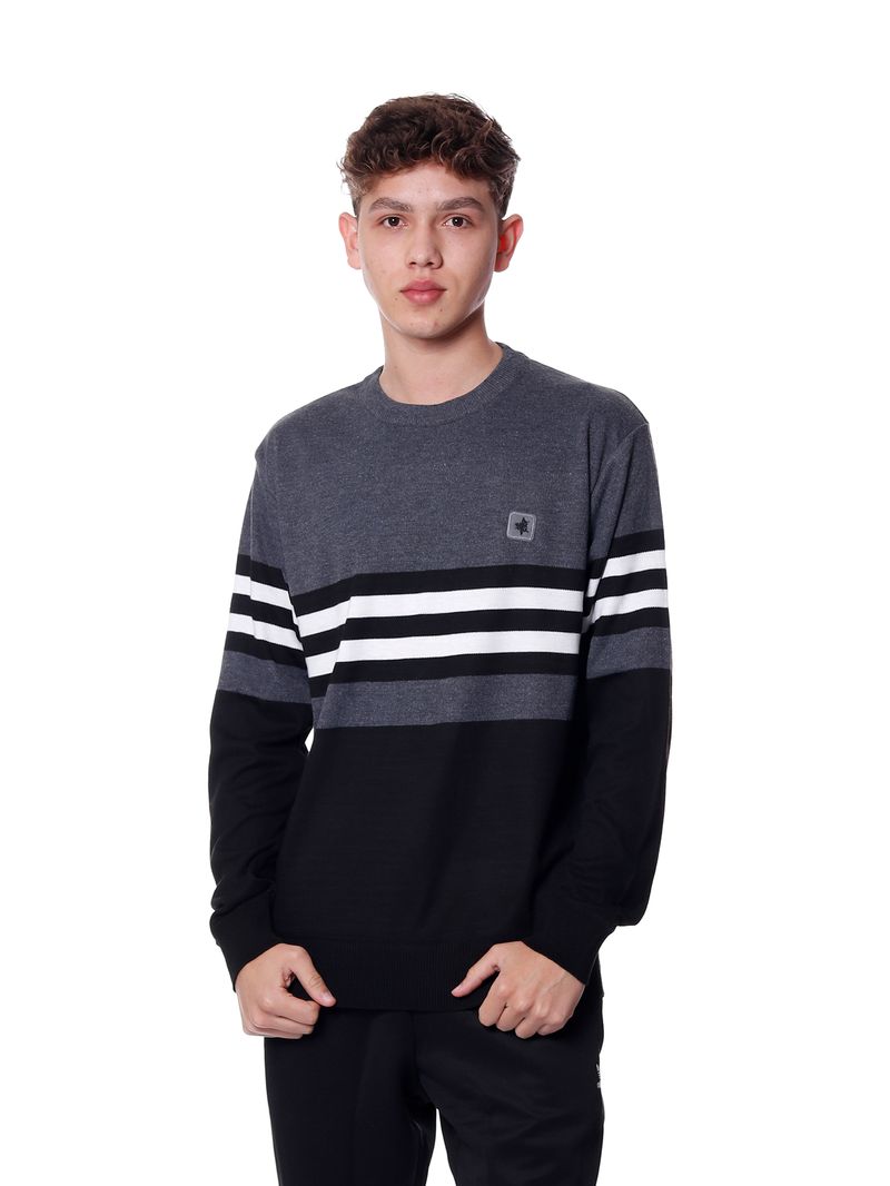 Sueter-Bali-Hai-Tricot-Listrado-Cinza-preto-branco