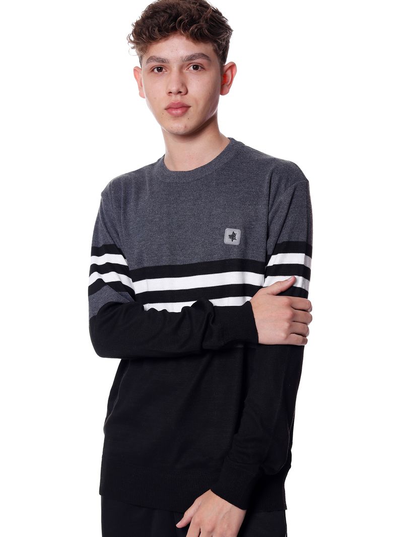 Sueter-Bali-Hai-Tricot-Listrado-Cinza-preto-branco